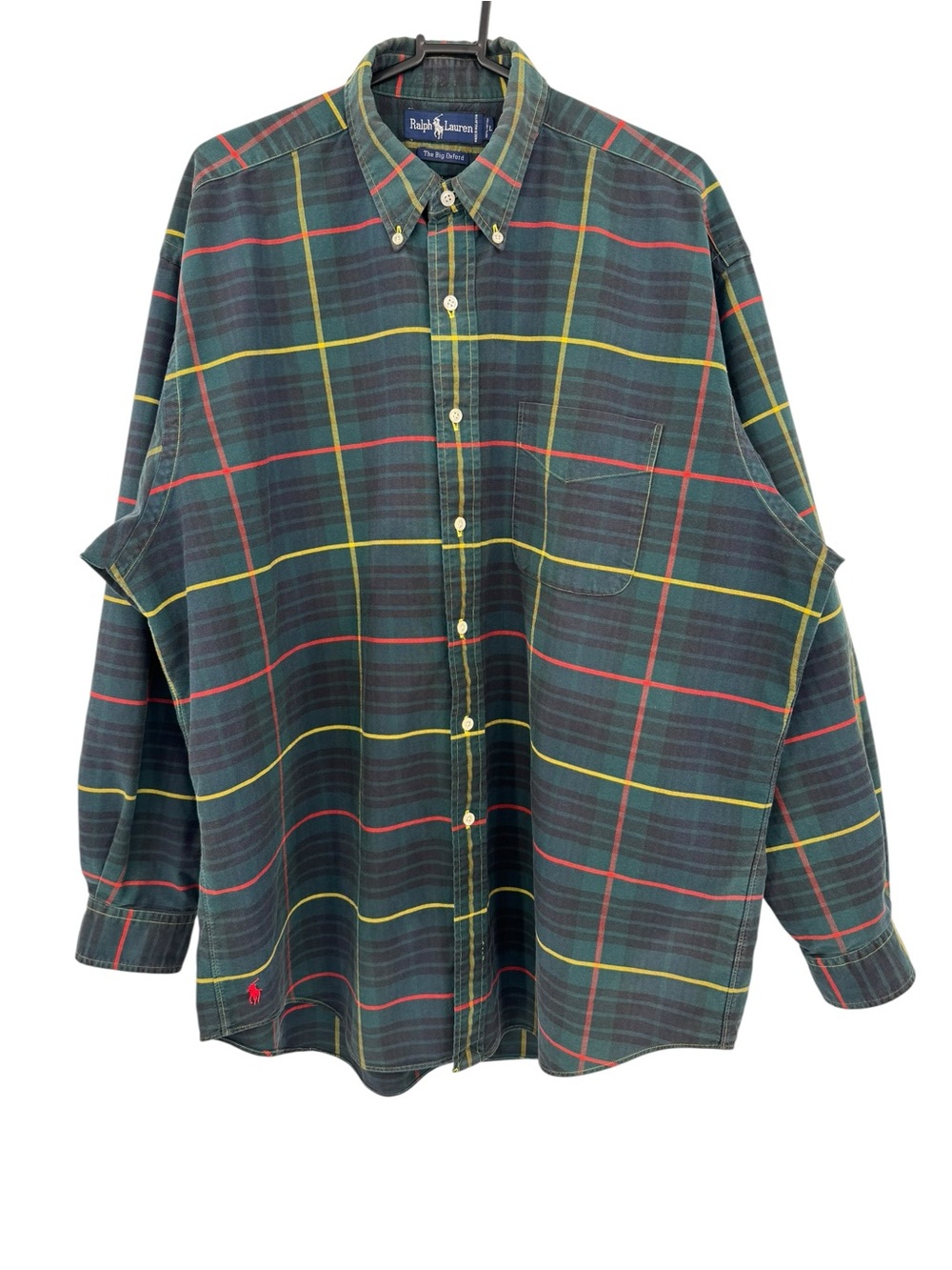 Ralph Lauren Big Oxford Polo Blackwatch Plaid Button Down Shirt Green Sz L